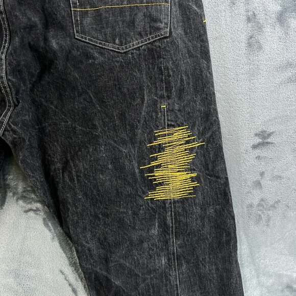 Akademiks Jeans Baggy Denim Men 40 x 35 Vintage Y2K Rap Hip Hop Black Gray Gold - Picture 11 of 16